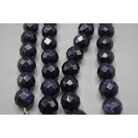 Blue Goldstone Beaded Faceted Necklace Sterling Silver 16" Convertible 925 - Picture 8 of 8